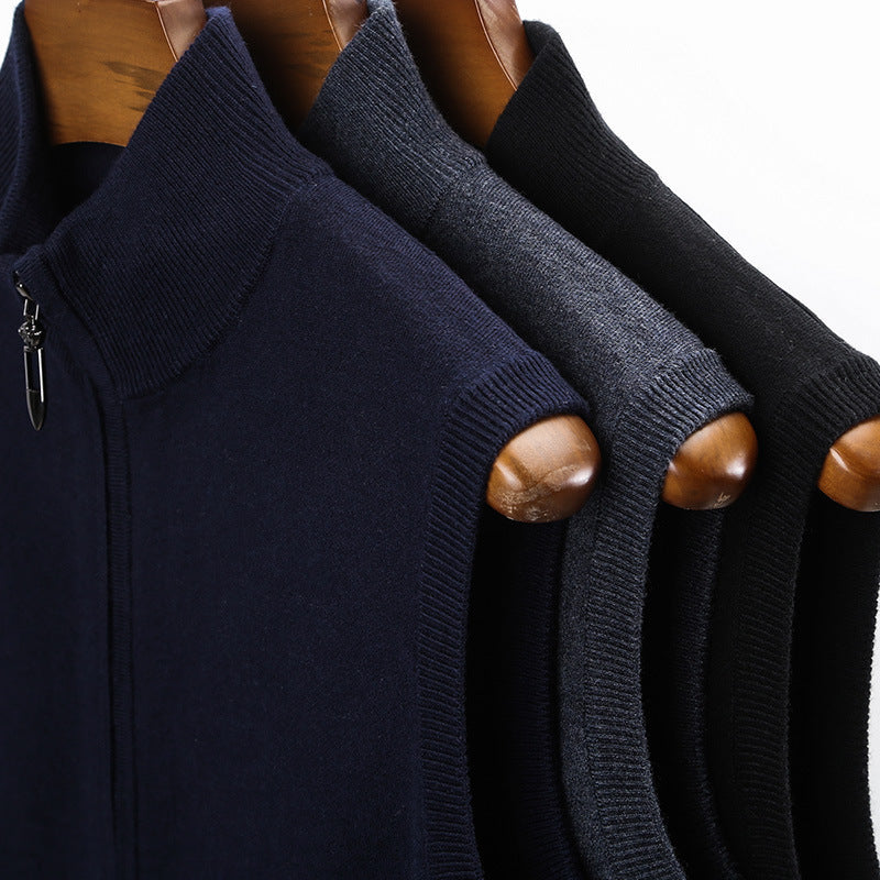 Pure Color Warm Keeping Zipper Knitted Men's Thickened Vest Coat - Evans creations LLC