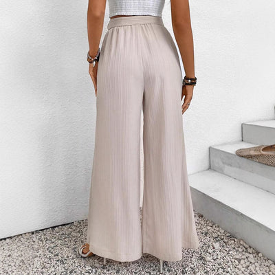 High Waist Wide Leg Women's Fashion Loose Lace-up Slit Casual Pants - Evans creations LLC