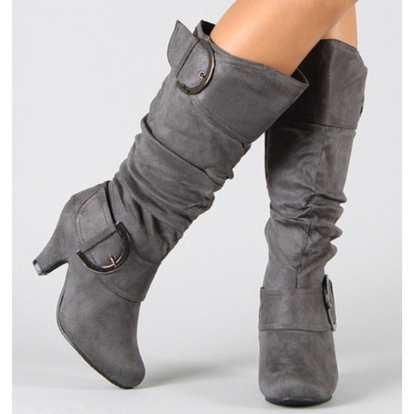 Fashion Brushed Velvet Spring And Autumn Women's Boots - Evans creations LLC