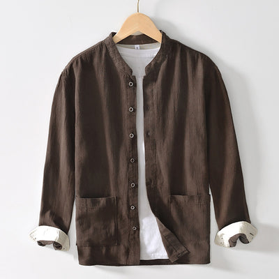 Chinese-style Stand Collar Ramie Long-sleeved Shirt Breathable Linen Casual Chinese-style Shirt For Men - Evans creations LLC