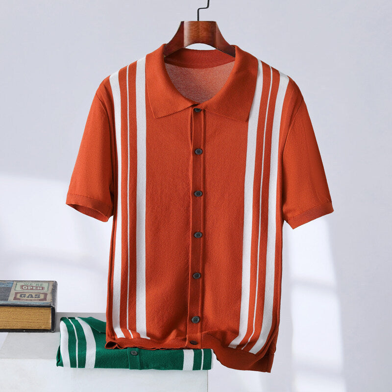 Casual Trend Men's Breathable Stripes Short-sleeved Polo Shirt - Evans creations LLC