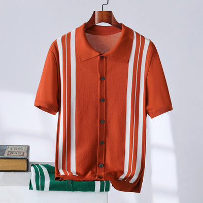 Casual Trend Men's Breathable Stripes Short-sleeved Polo Shirt - Evans creations LLC