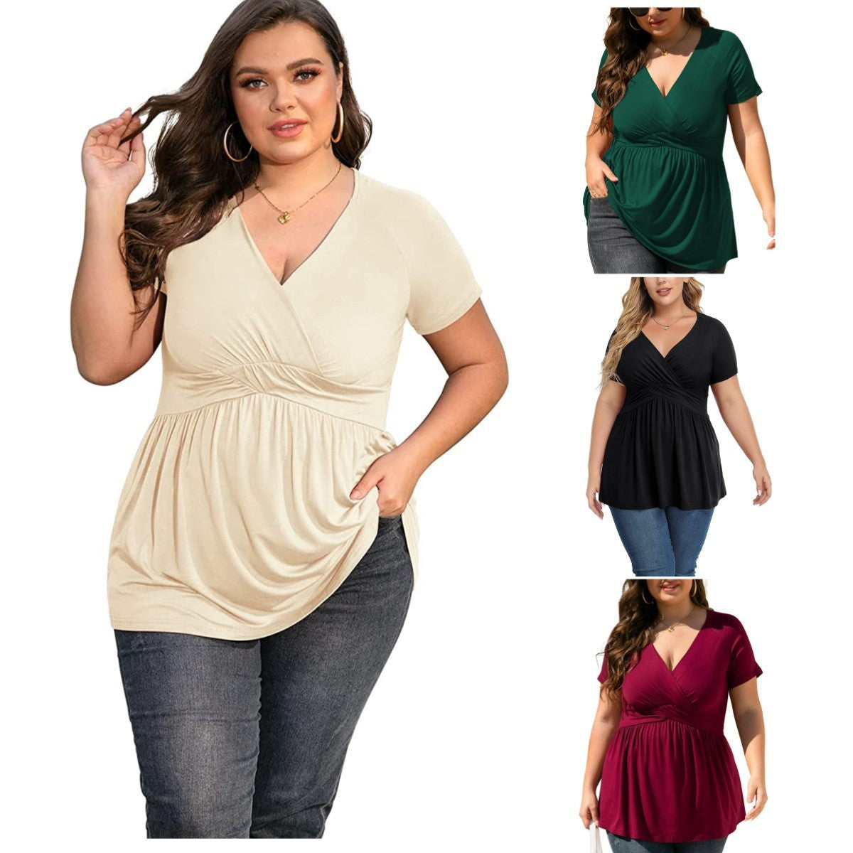 Women's Plus Size T-shirt V-neck Top - Evans creations LLC