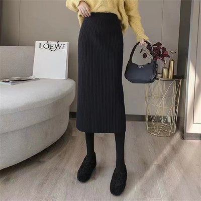 High Waist Straight Skirt All-matching Long Slimming Sweater Dress - Evans creations LLC