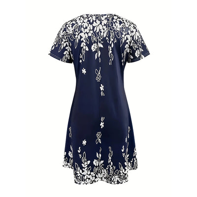 Women's Summer Boho Dress Vintage Floral Print Short Sleeve T-Shirt Sundress Beach Casual Dress - Evans creations LLC