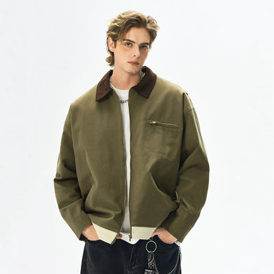Contrast Color Washed Polo Collar Jacket Men - Evans creations LLC