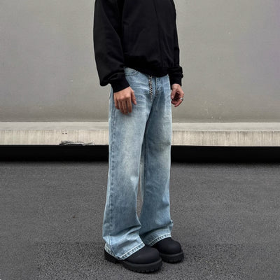 Men's Retro Whisker Washed Blue Straight Jeans - Evans creations LLC