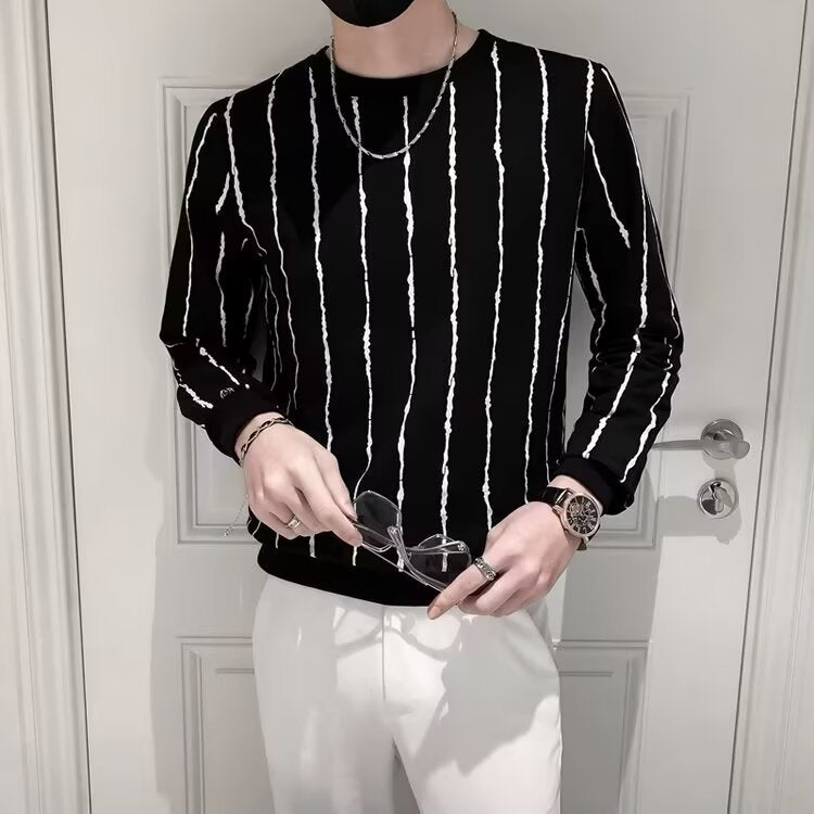 Niche Round Neck Slim-fit Striped Sweater For Men - Evans creations LLC