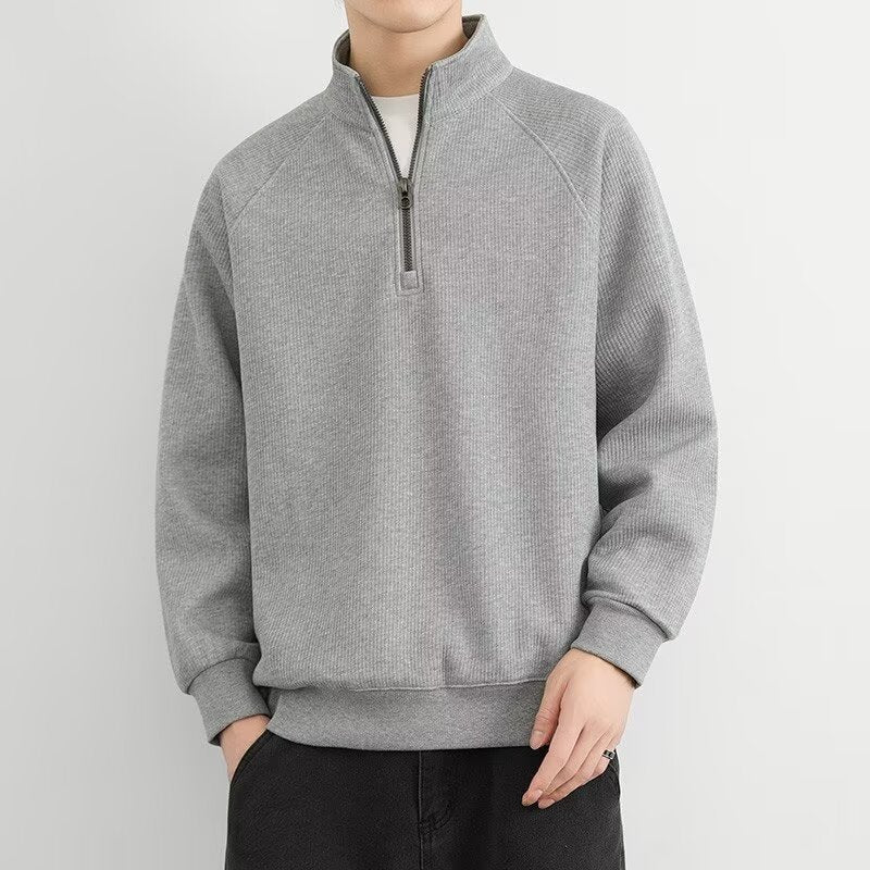 Half Zipped Stand Collar Men's Vintage Fleece-lined Thickened Casual Sweatshirt - Evans creations LLC