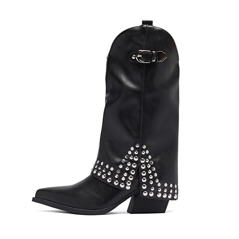 Spring And Autumn Pointed Knight Boots Women - Evans creations LLC