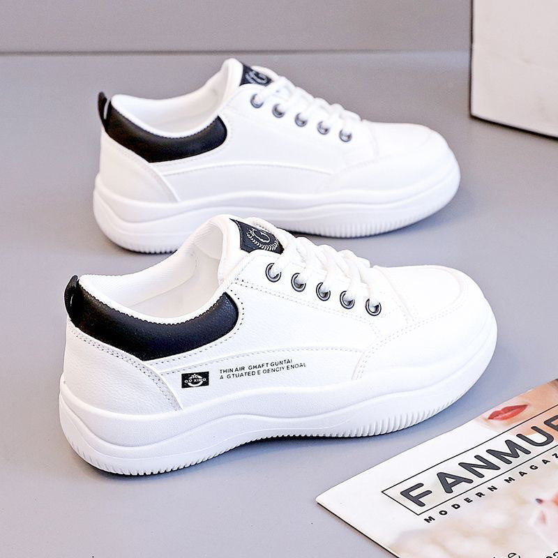 Women's Korean-style All-match Leather White Shoes - Evans creations LLC