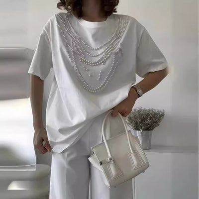 Heavy Industry Beads Pearl All-match Slimming And Fashionable Top - Evans creations LLC