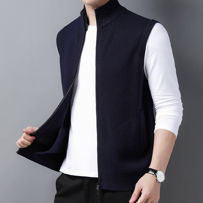 Pure Color Warm Keeping Zipper Knitted Men's Thickened Vest Coat - Evans creations LLC
