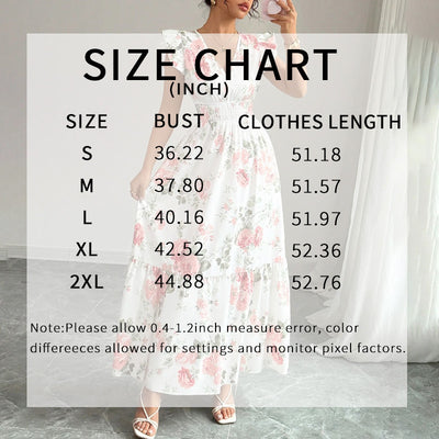 Womens Casual Summer Maxi Dress Flutter Short Sleeve V Neck Smocked A Line Flowy Beach Vacation Long Dresses - Evans creations LLC