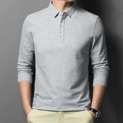 Casual And Comfortable Fashion Classic Solid Color Long Sleeve Lapel Polo Shirt - Evans creations LLC