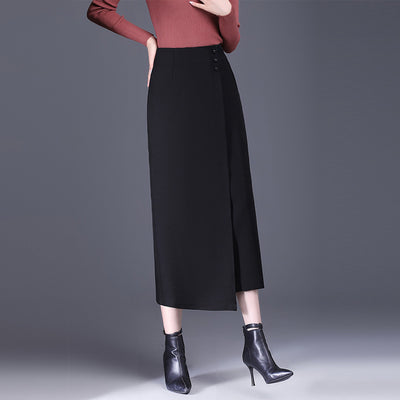 Draping Irregular Straight Women's Split Sheath Skirt - Evans creations LLC