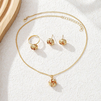 Twisted Bends And Hitches Creative Knotted Necklace Ear Stud Ring Jewelry Suit - Evans creations LLC