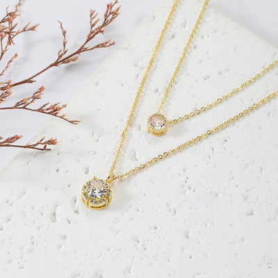 Sparkling Three-dimensional Zircon Pendant Necklace, Women's Exquisite Double-layer Collarbone Chain Jewelry Gift, Suitable For Engagement, Party, Holiday Gifts - Evans creations LLC