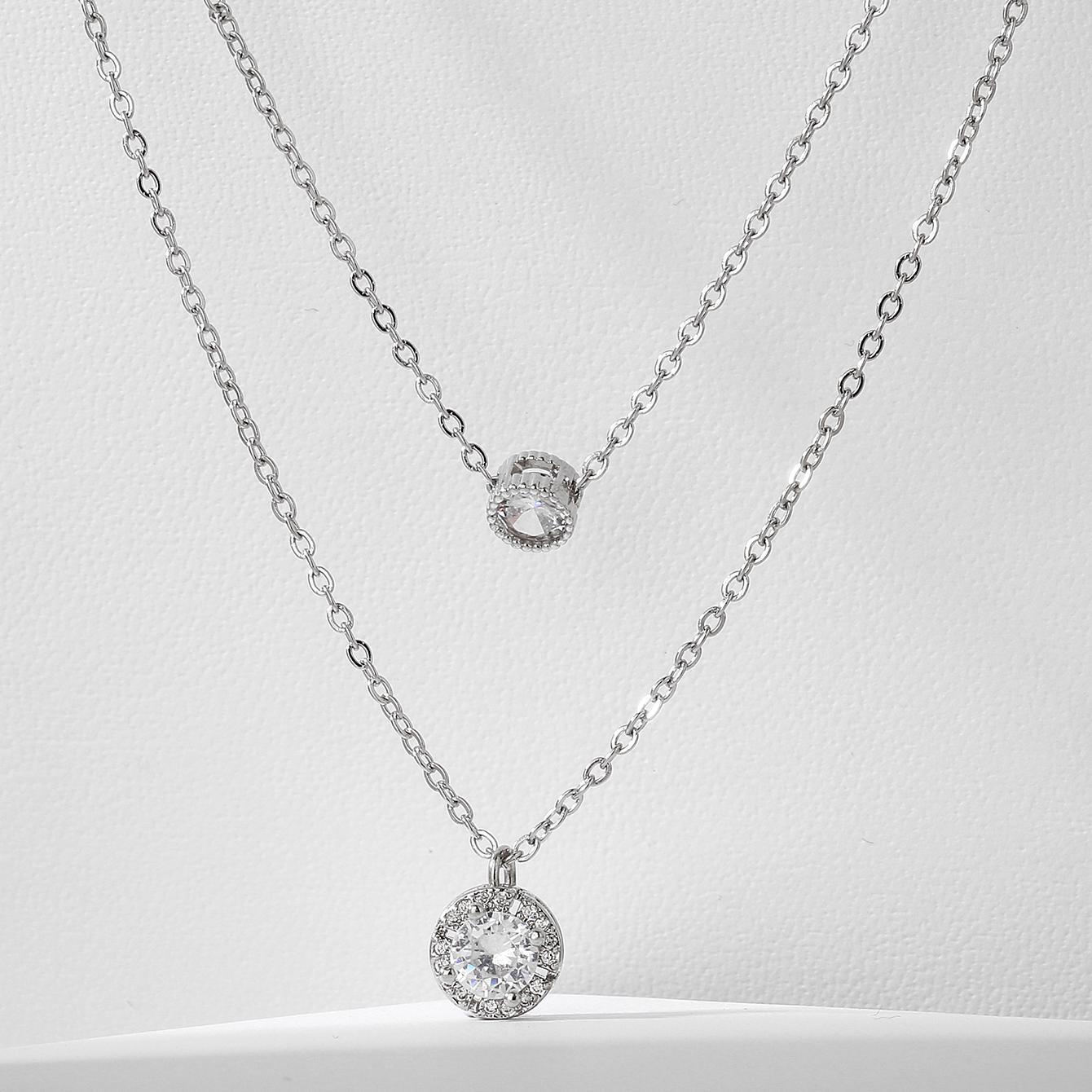 Sparkling Three-dimensional Zircon Pendant Necklace, Women's Exquisite Double-layer Collarbone Chain Jewelry Gift, Suitable For Engagement, Party, Holiday Gifts - Evans creations LLC