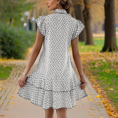 Women's Solid Color Print V-Neck Short Sleeve Dress - Summer Comfort Lace Trim Dress With Tie Detail - Evans creations LLC