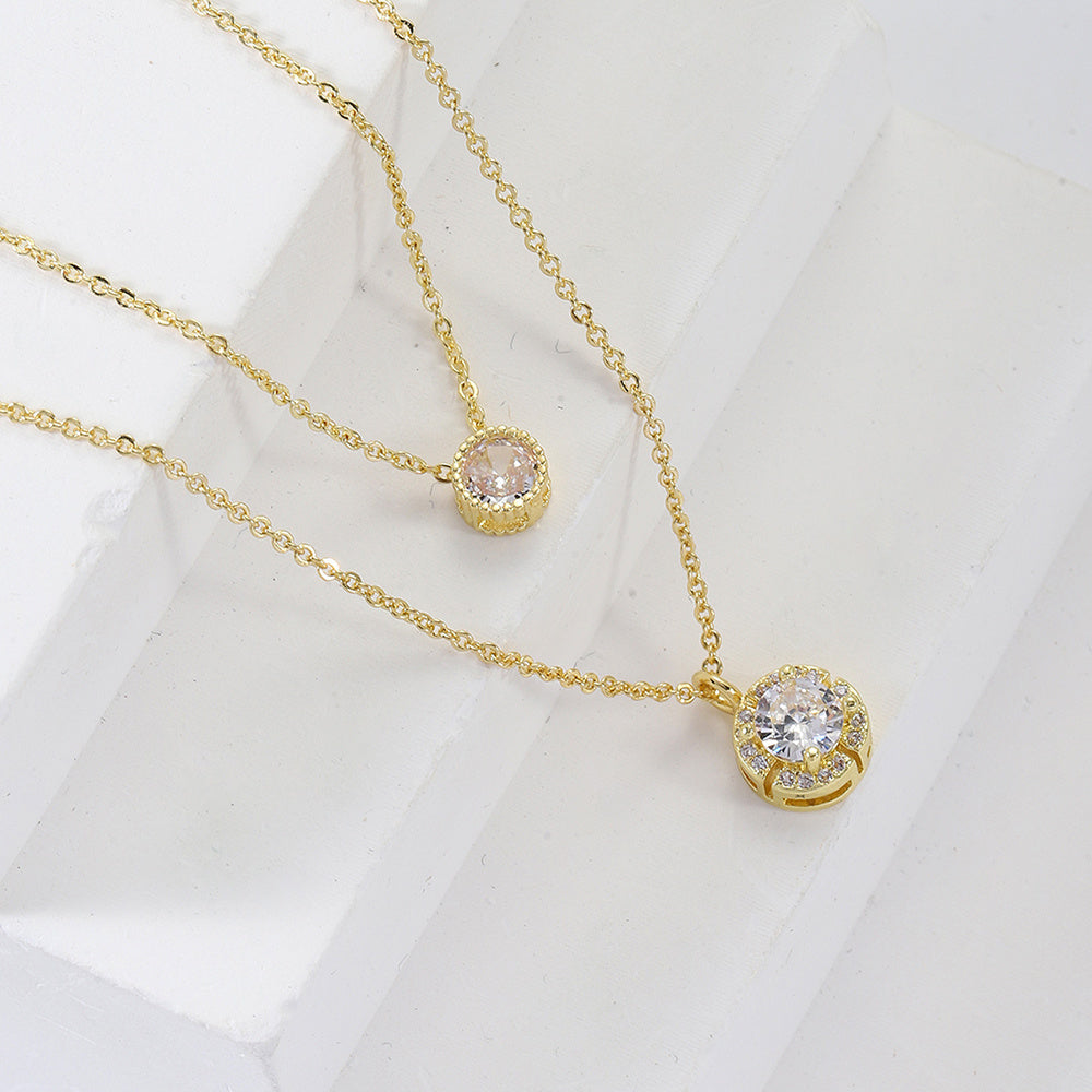 Sparkling Three-dimensional Zircon Pendant Necklace, Women's Exquisite Double-layer Collarbone Chain Jewelry Gift, Suitable For Engagement, Party, Holiday Gifts - Evans creations LLC