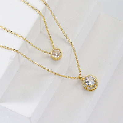 Sparkling Three-dimensional Zircon Pendant Necklace, Women's Exquisite Double-layer Collarbone Chain Jewelry Gift, Suitable For Engagement, Party, Holiday Gifts - Evans creations LLC