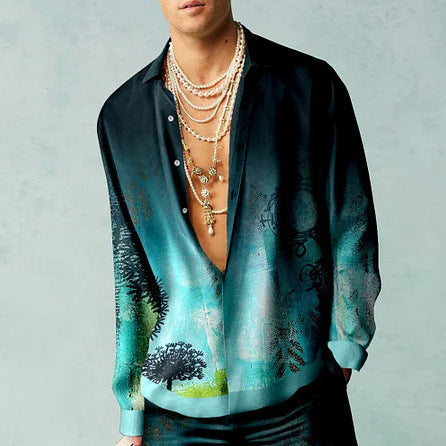 3D Printing Men's Long-sleeved Shirt Loose Casual Shirt - Evans creations LLC
