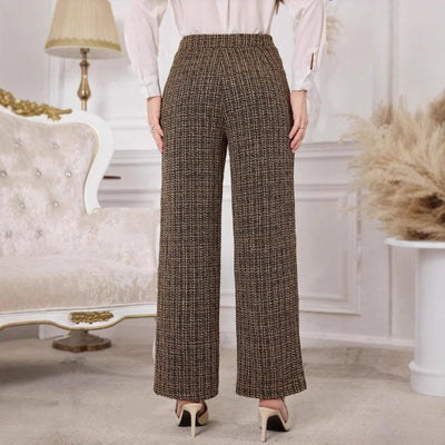 Versatile Classic Style Plaid Double-breasted Tweed High Waist Slimming Wide-leg Pants - Evans creations LLC