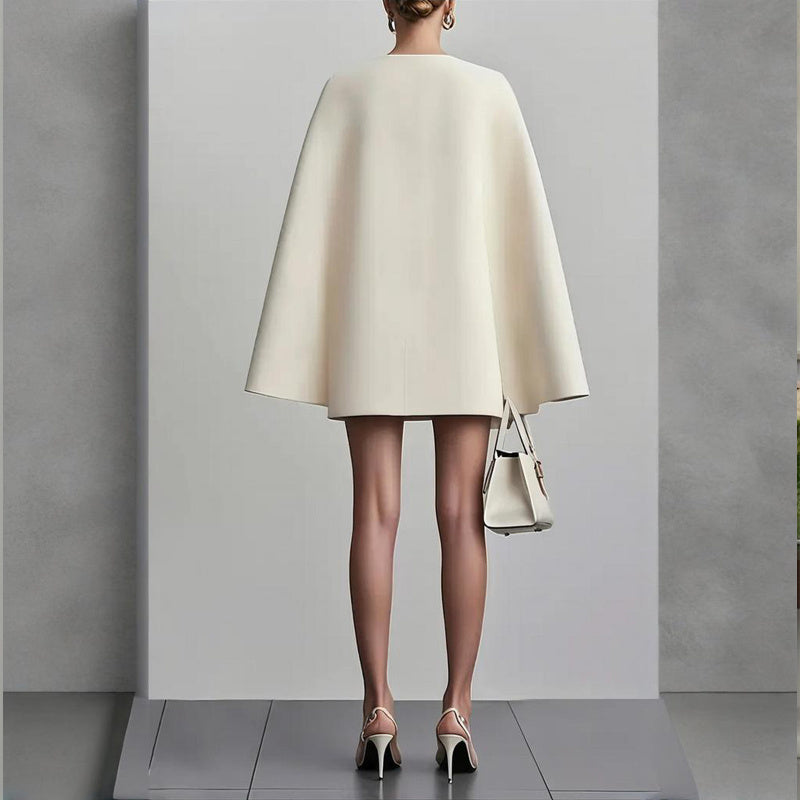 Women's Elegant Solid Color V Neck Double-Breasted Cape Blazer Dress Spring & Summer Party Banquet Outfit - Evans creations LLC