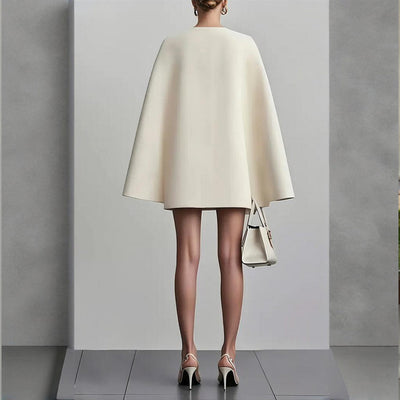 Women's Elegant Solid Color V Neck Double-Breasted Cape Blazer Dress Spring & Summer Party Banquet Outfit - Evans creations LLC