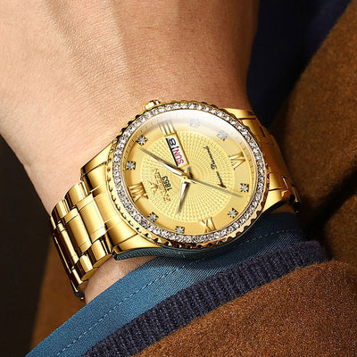 Watch Men's Luxury Gold Non-mechanical Stainless Steel Luminous - Evans creations LLC
