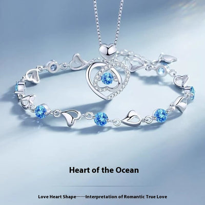 Beating Heart Necklace Light Extravagant Love Heart Ocean Heart Clavicle Chain Jewelry Suit - Evans creations LLC
