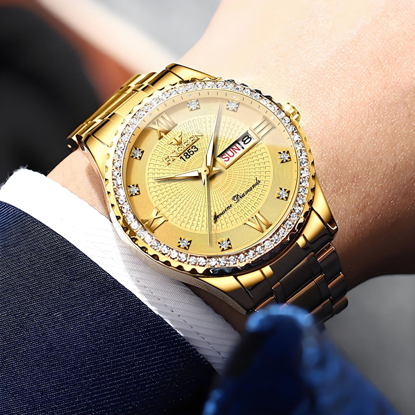 Watch Men's Luxury Gold Non-mechanical Stainless Steel Luminous - Evans creations LLC