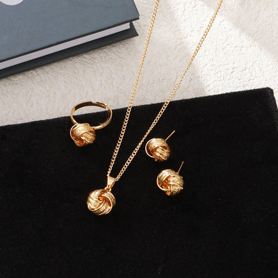 Twisted Bends And Hitches Creative Knotted Necklace Ear Stud Ring Jewelry Suit - Evans creations LLC