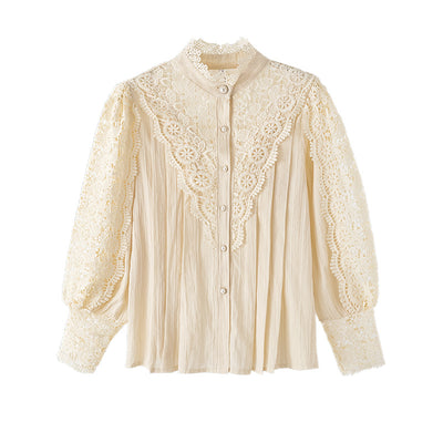 Design Palace Style Blouse Lace Stand-up Collar Long-sleeved Shirt Women - Evans creations LLC