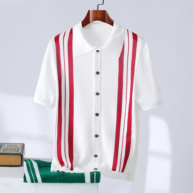 Casual Trend Men's Breathable Stripes Short-sleeved Polo Shirt - Evans creations LLC