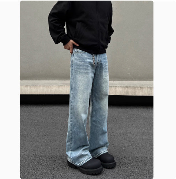 Men's Retro Whisker Washed Blue Straight Jeans - Evans creations LLC