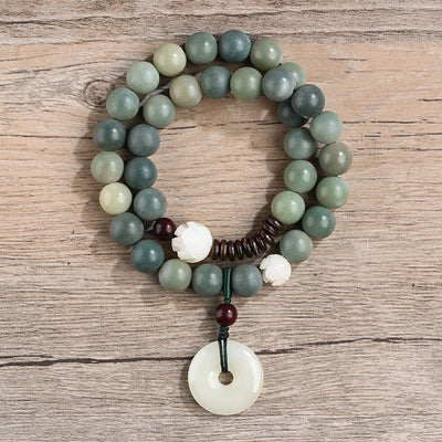 Weathering Yin Leather Green Bodhi Root Beads Bracelet - Evans creations LLC