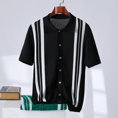 Casual Trend Men's Breathable Stripes Short-sleeved Polo Shirt - Evans creations LLC