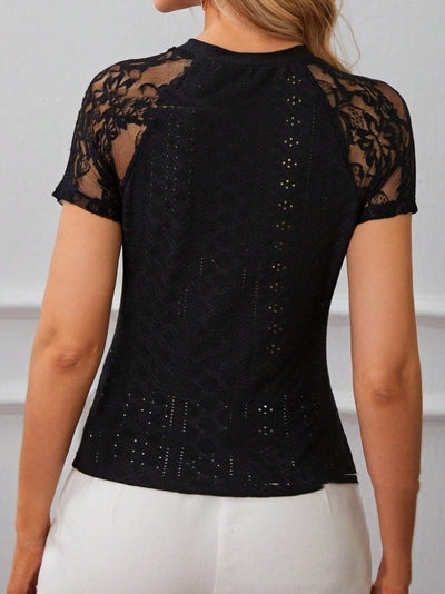 French Contrast Color Lace Raglan Sleeve T-shirt - Evans creations LLC
