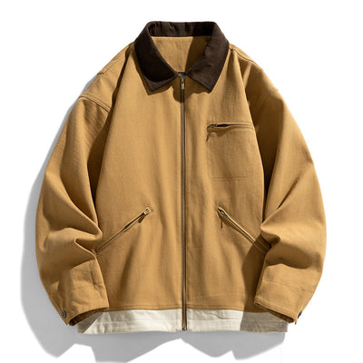 Contrast Color Washed Polo Collar Jacket Men - Evans creations LLC